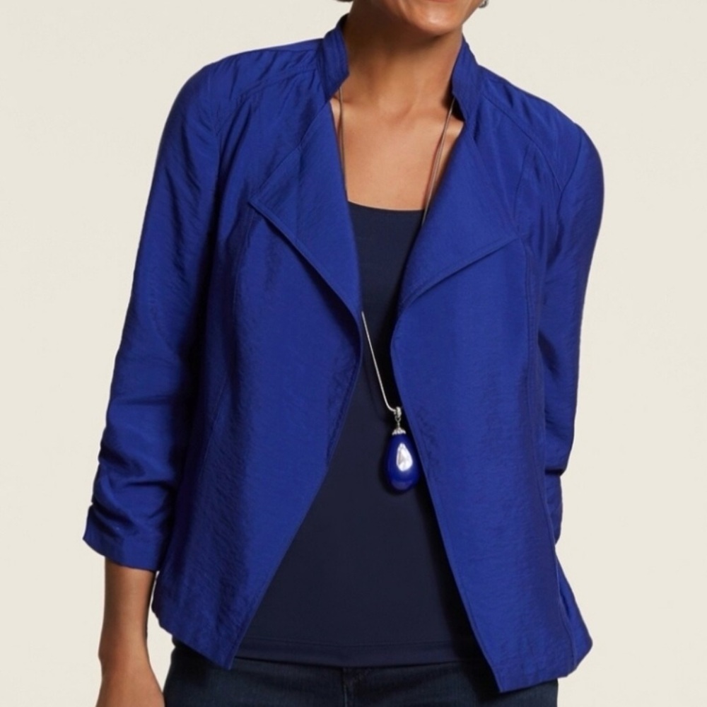 Chicos Moto Jacket Royal Blue Soft Textured Double Zipper size 0